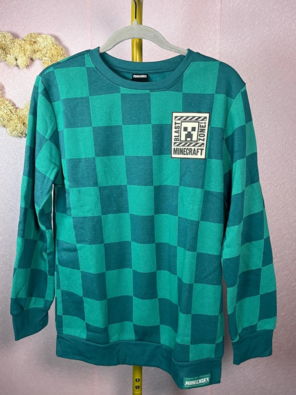 Minecraft Kids' Teal Check Pullover Sweatshirt